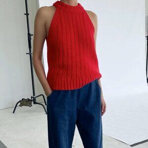 Le Bon Shoppe Red Knit Halter Top Size S